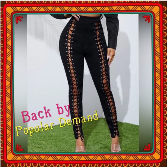 High Waisted Black & Sexy Cris Cross Stretchy Jeans with Side Zipper Snug fit 👍 - Picture 7 of 10